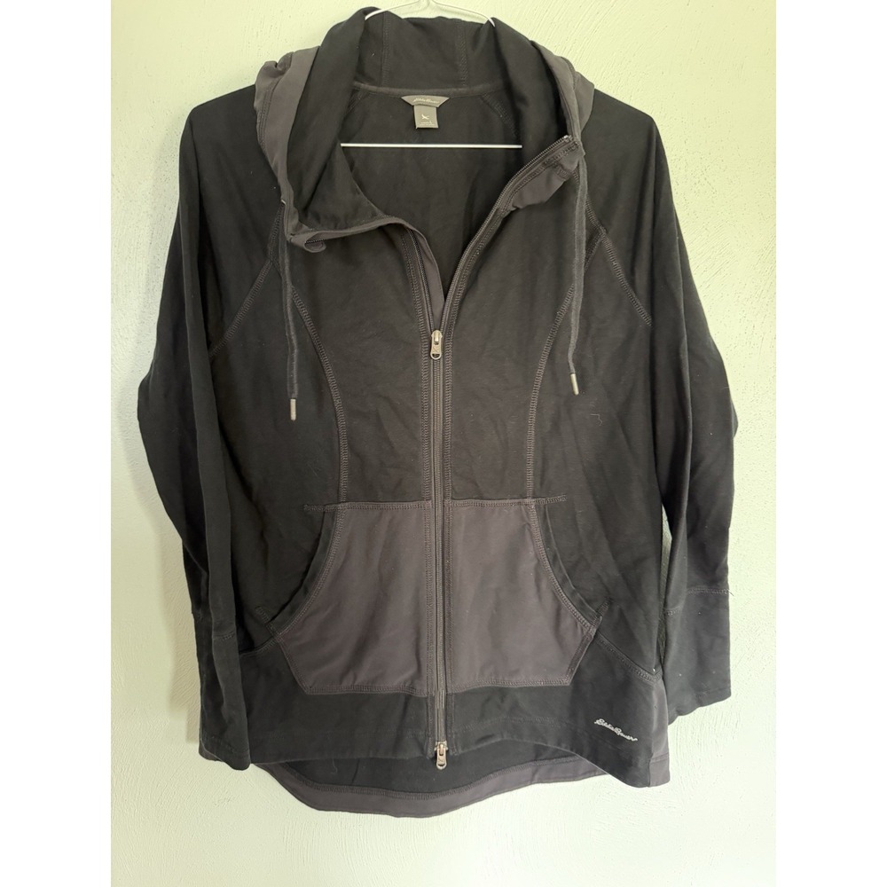 Eddie Bauer women's black & dark gray full-zip athletic hoodie Sz L